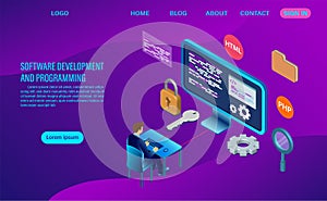 Software development and coding. programming of concept
