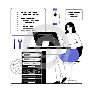 Software development, coding technologies and engineering programming. Woman develops code, creates programs and applications.