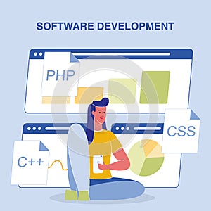 Software Development Color Vector Poster with Text