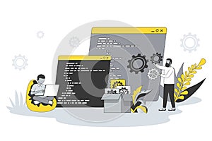 Software development concept in flat line design.