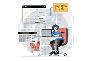 Software development concept with people scene in flat design for web