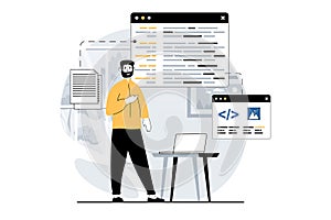Software development concept with people scene in flat design for web