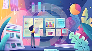 Software development concept. Programmer working with program code on computer screen.