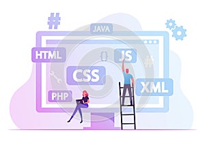 Software Development Concept. Programmers Make Site or Web Interface Project. Website Designer Developer Social Media