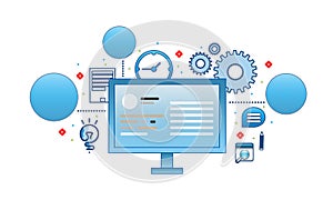 Software development concept. Set of  icons and illustrations representing development process.
