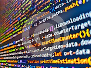Software development creating projects. Computer code data. Blue color. Software background. Programming code abstract screen of