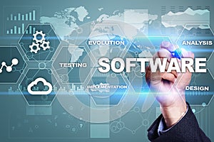 Software development. Data Digital Programs System Technology Concept.