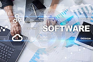 Software development. Data Digital Programs System Technology Concept.