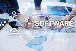 Software development. Data Digital Programs System Technology Concept.