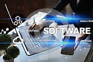 Software development. Data Digital Programs System Technology Concept.