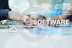 Software development. Data Digital Programs System Technology Concept.