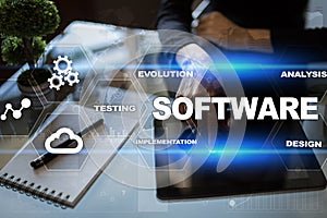 Software development. Data Digital Programs System Technology Concept.