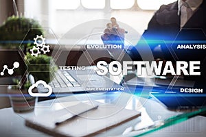 Software development. Data Digital Programs System Technology Concept.