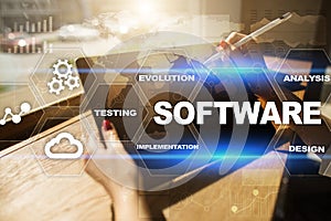 Software development. Data Digital Programs System Technology Concept.