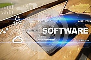 Software development. Data Digital Programs System Technology Concept.