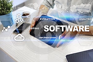 Software development. Data Digital Programs System Technology Concept.