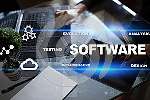 Software development. Data Digital Programs System Technology Concept.