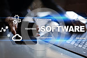 Software development. Data Digital Programs System Technology Concept.