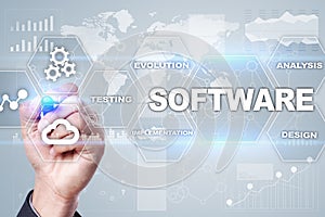 Software development. Data Digital Programs System Technology Concept.