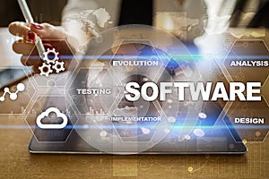 Software development. Data Digital Programs System Technology Concept.