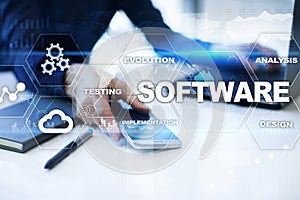 Software development. Data Digital Programs System Technology Concept.