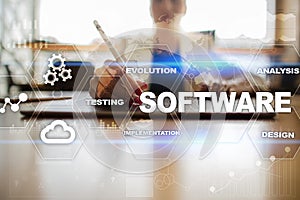 Software development. Data Digital Programs System Technology Concept.