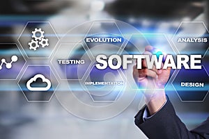 Software development. Data Digital Programs System Technology Concept.