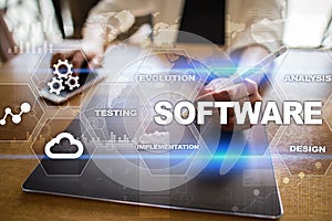 Software development. Data Digital Programs System Technology Concept.