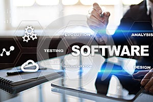 Software development. Data Digital Programs System Technology Concept.