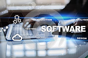 Software development. Data Digital Programs System Technology Concept.