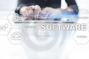 Software development. Data Digital Programs System Technology Concept.