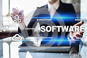 Software development. Data Digital Programs System Technology Concept.