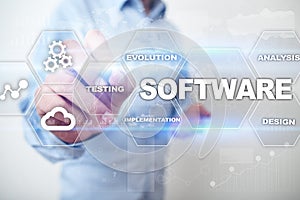 Software development. Data Digital Programs System Technology Concept.