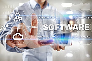 Software development. Data Digital Programs System Technology Concept.