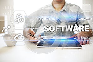 Software development. Data Digital Programs System Technology Concept.