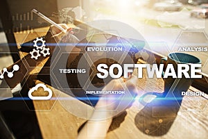 Software development. Data Digital Programs System Technology Concept.