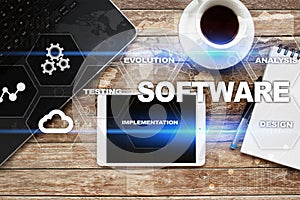 Software development. Data Digital Programs System Technology Concept.