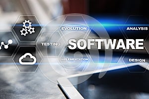 Software development. Data Digital Programs System Technology Concept.