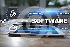 Software development. Data Digital Programs System Technology Concept.