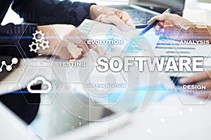 Software development. Data Digital Programs System Technology Concept.