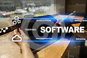 Software development. Data Digital Programs System Technology Concept.