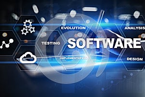 Software development. Data Digital Programs System Technology Concept.