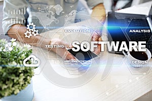 Software development. Data Digital Programs System Technology Concept.