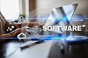 Software development. Data Digital Programs System Technology Concept.