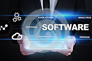 Software development. Data Digital Programs System Technology Concept.