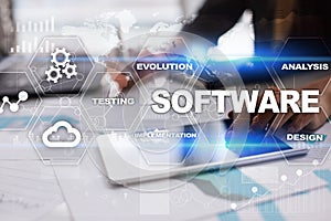 Software development. Data Digital Programs System Technology Concept.