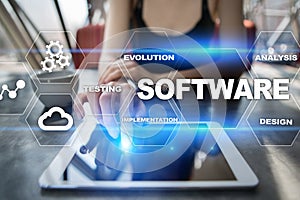 Software development. Data Digital Programs System Technology Concept.