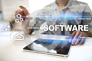 Software development. Data Digital Programs System Technology Concept.