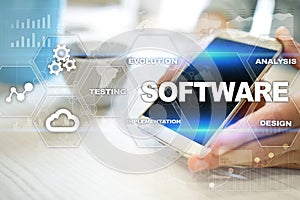 Software development. Data Digital Programs System Technology Concept.