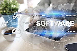 Software development. Data Digital Programs System Technology Concept.